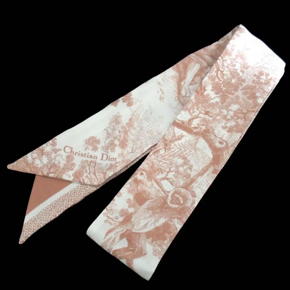 Christian Dior クリスチャンディオール トワルドゥジュイ シルク リバーシブル ミッツァ スカーフ ベージュ×ホワイト