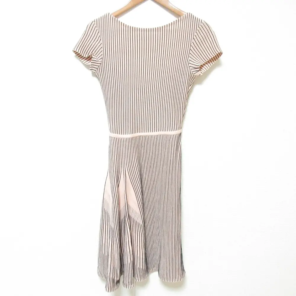 Christian Dior クリスチャンディオール ストライプ 半袖 プリーツニットワンピース サイズ36 ピンク系