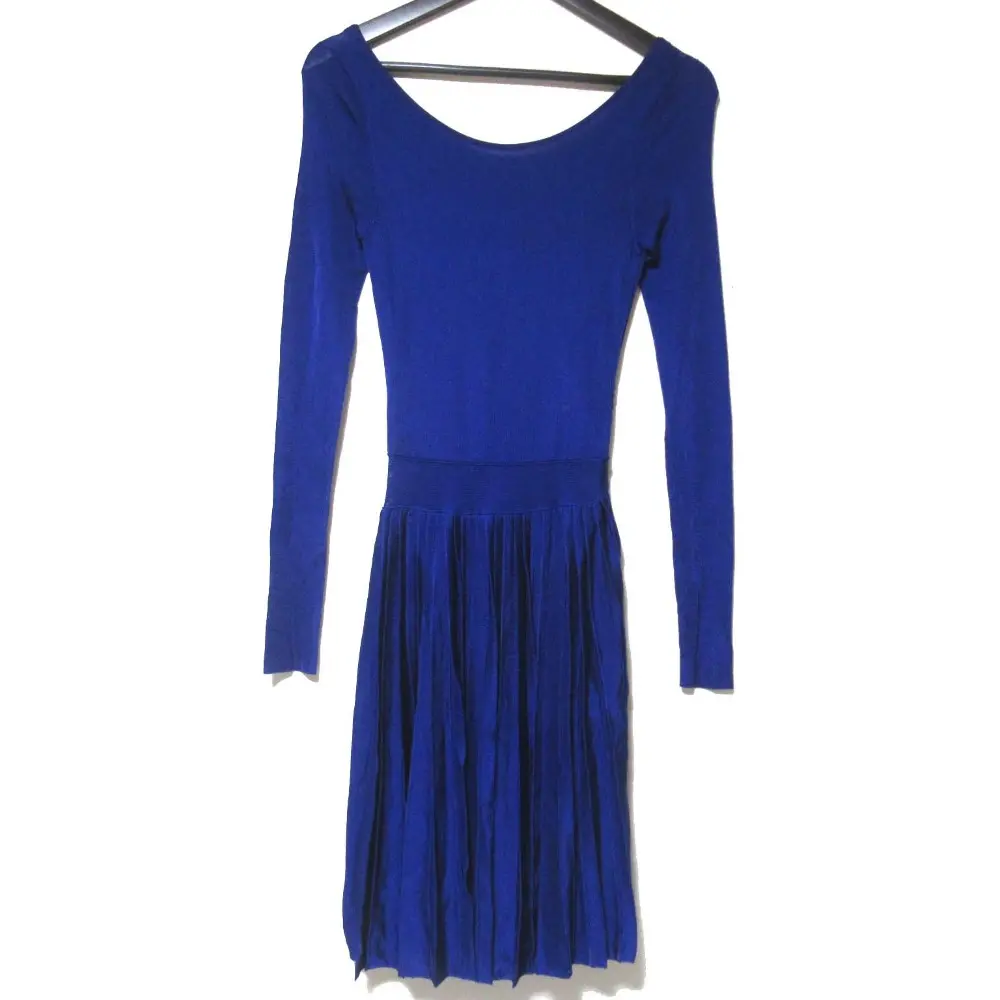 Christian Dior クリスチャンディオール ラフシモンズ期 長袖 ひざ丈 バックオープン プリーツヘム ニット ワンピース 40 ブルー