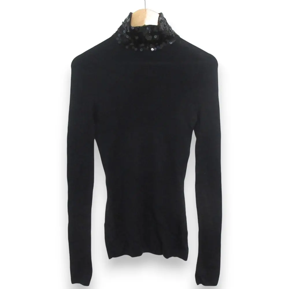 Christian Dior クリスチャンディオール ラフシモンズ期 ウール×シルク ネックスパンコール装飾 ニット セーター I40 ブラック