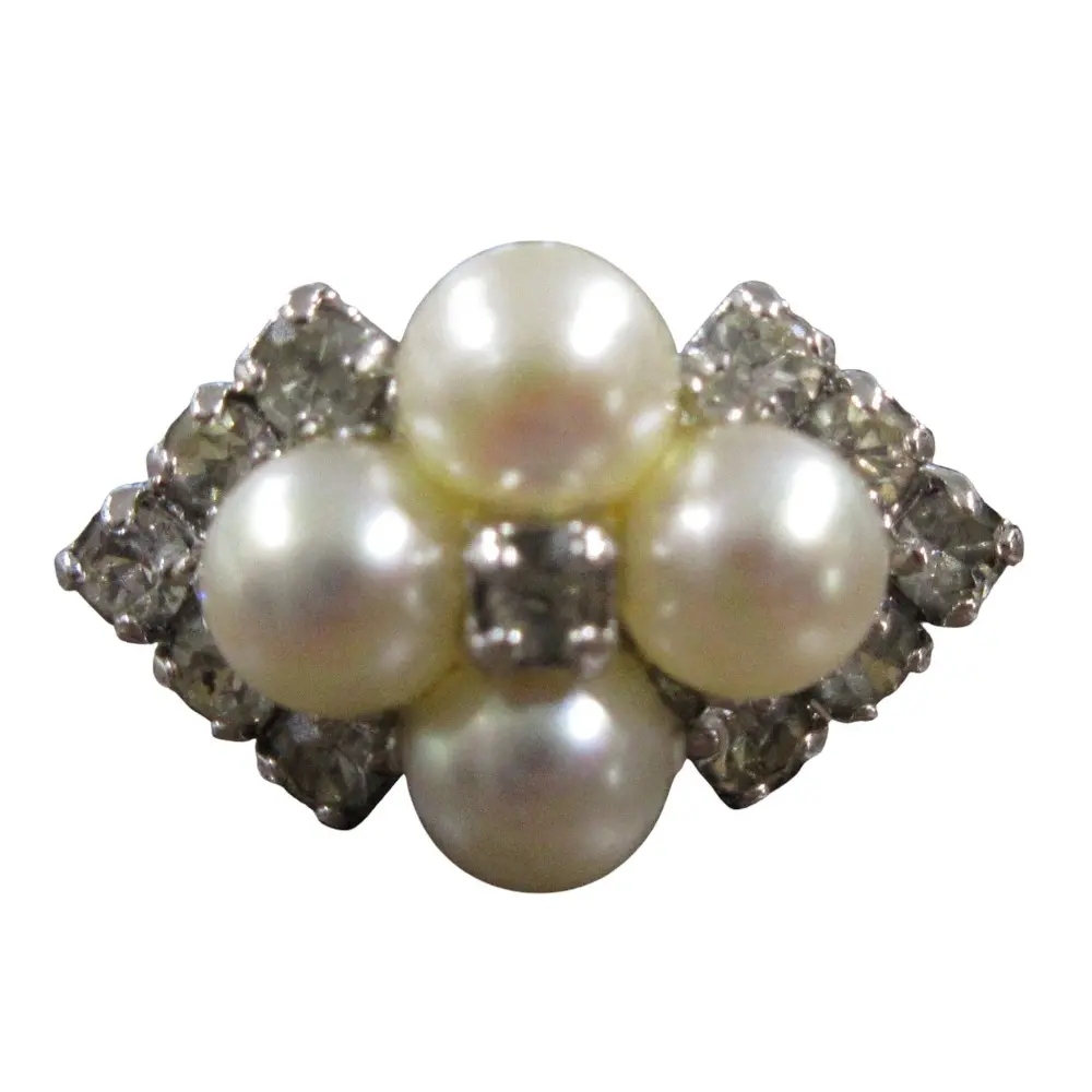 Christian Dior クリスチャンディオール ヴィンテージ ドイツ製 フェイクパールリング 指輪 約10.5号 シルバーカラー