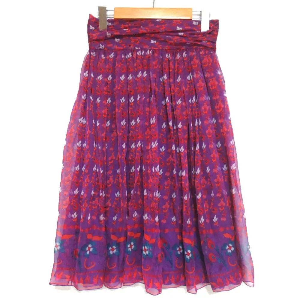 Christian Dior クリスチャンディオール ガリアーノ期 フラワー柄 シルク シアー ひざ丈 スカート F36サイズ パープル