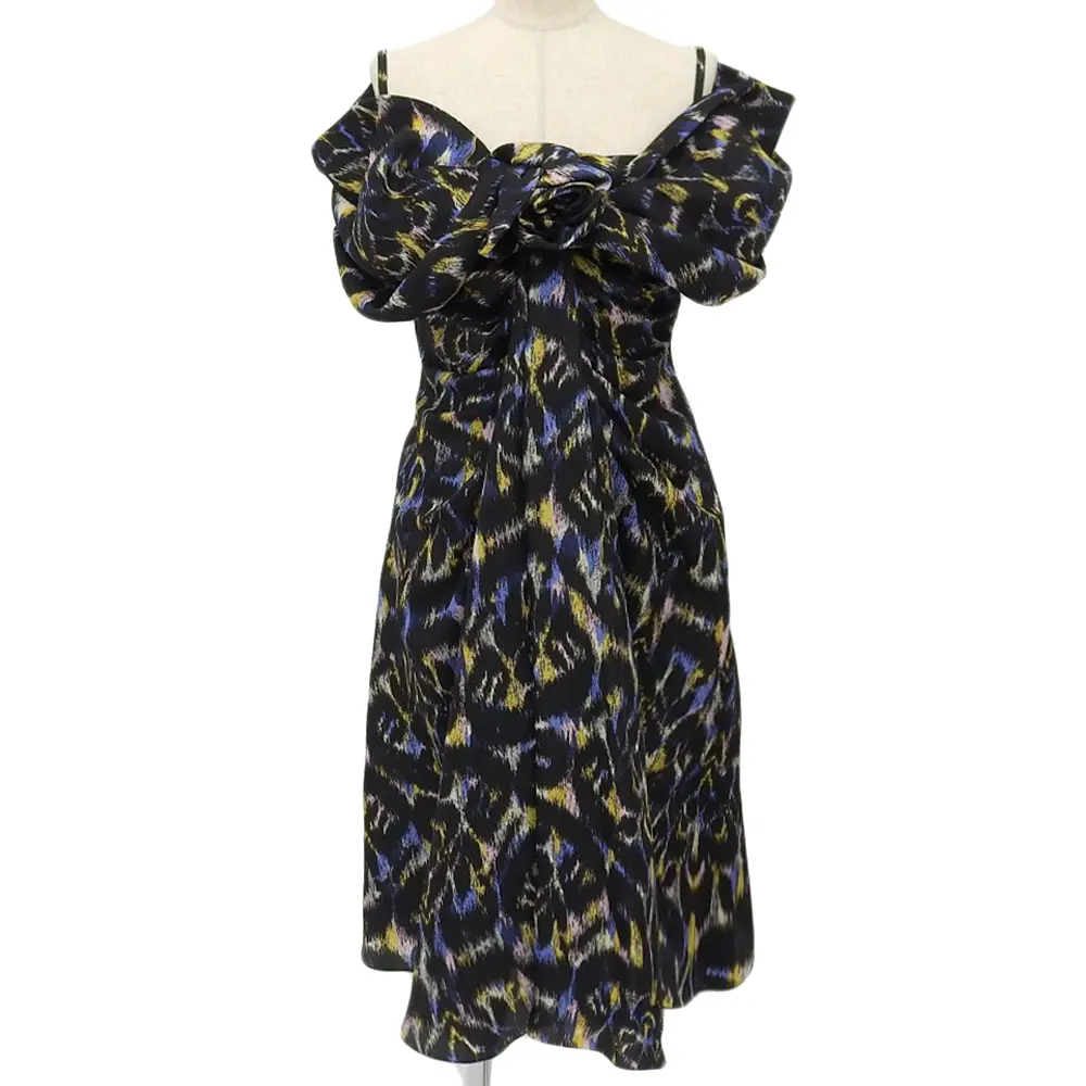 Christian Dior クリスチャンディオール ガリアーノ期 シルク100% 総柄 ドレス ワンピース 36 ブラック