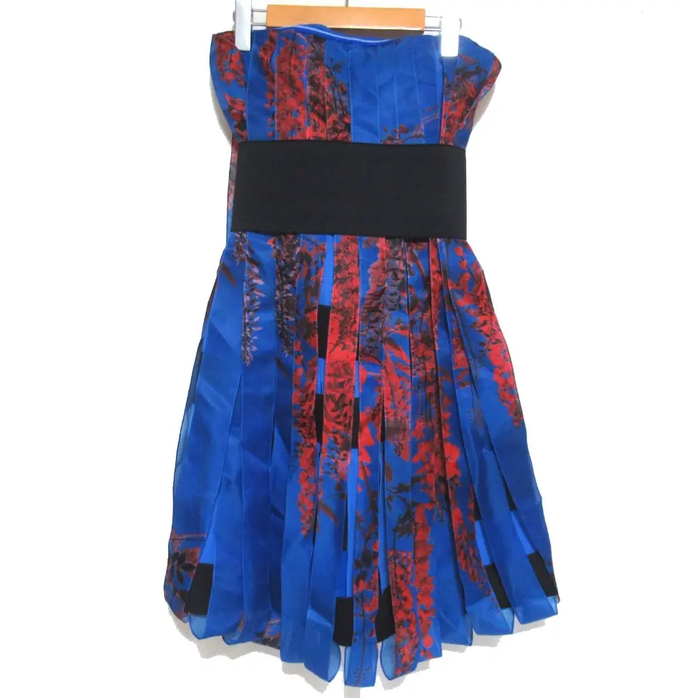 14SS Christian Dior クリスチャンディオール ラフシモンズ期 フラワー柄 シルク ベアトップドレス ワンピース I40サイズ ブルー