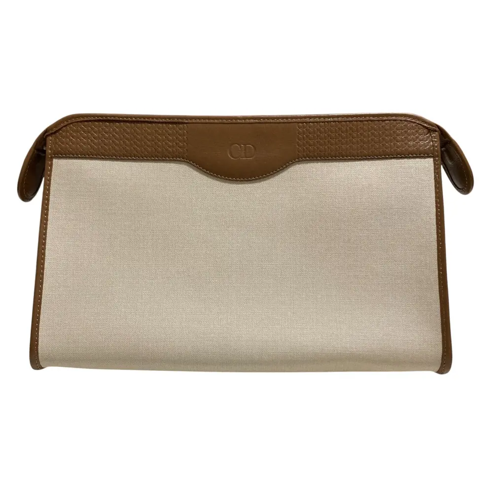 Christian Dior クリスチャンディオール レザーコンビ クラッチバッグ ポーチ ベージュ×ブラウン