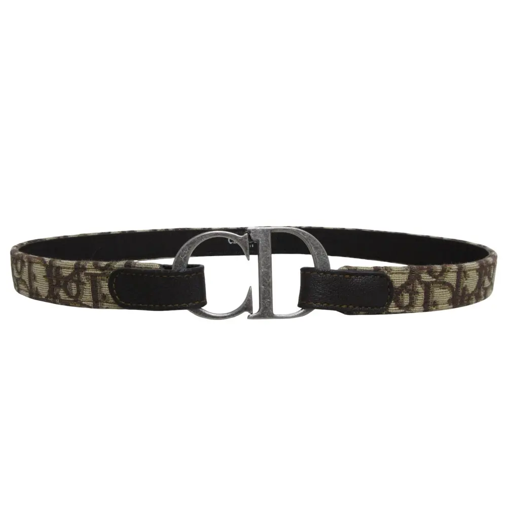 クリスチャンディオール CDバックル トロッター柄 キャンバス レザー ベルト ブラウン