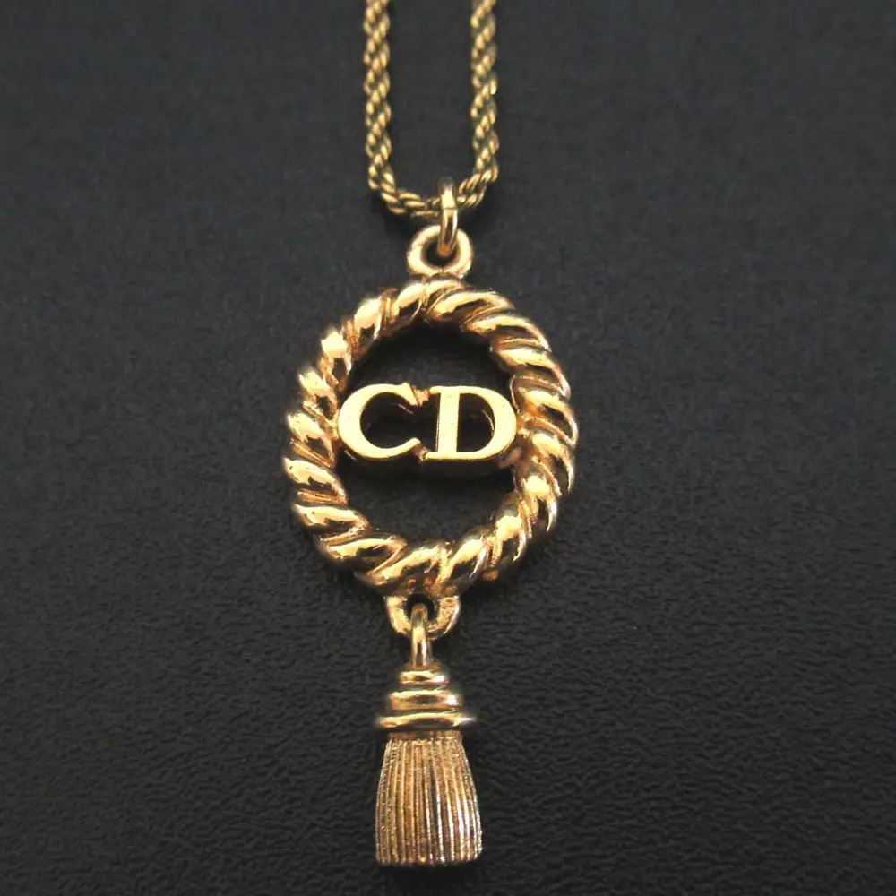 Christian Dior クリスチャンディオール ヴィンテージ GP タッセル ロゴ ネックレス ゴールドカラー