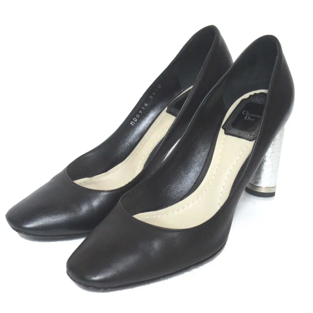 Christian Dior クリスチャンディオール SAVANE レザー ハイヒール パンプス 35.5D 22.5cm相当 ブラック×シルバーカラー