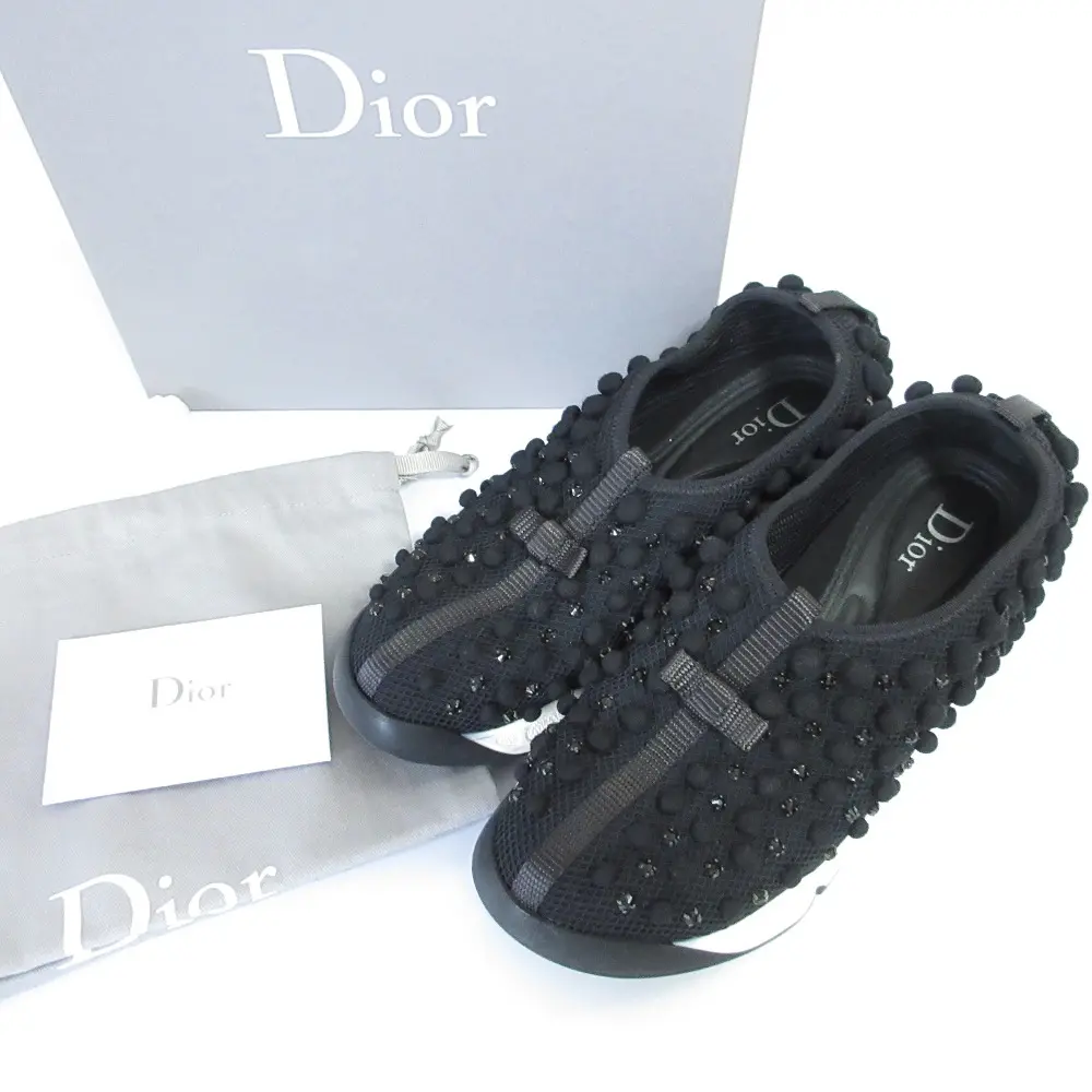 Christian Dior クリスチャンディオール FUSION ビジュー メッシュ ドットエンブロイダリー スニーカー 35.5 23cm ブラック