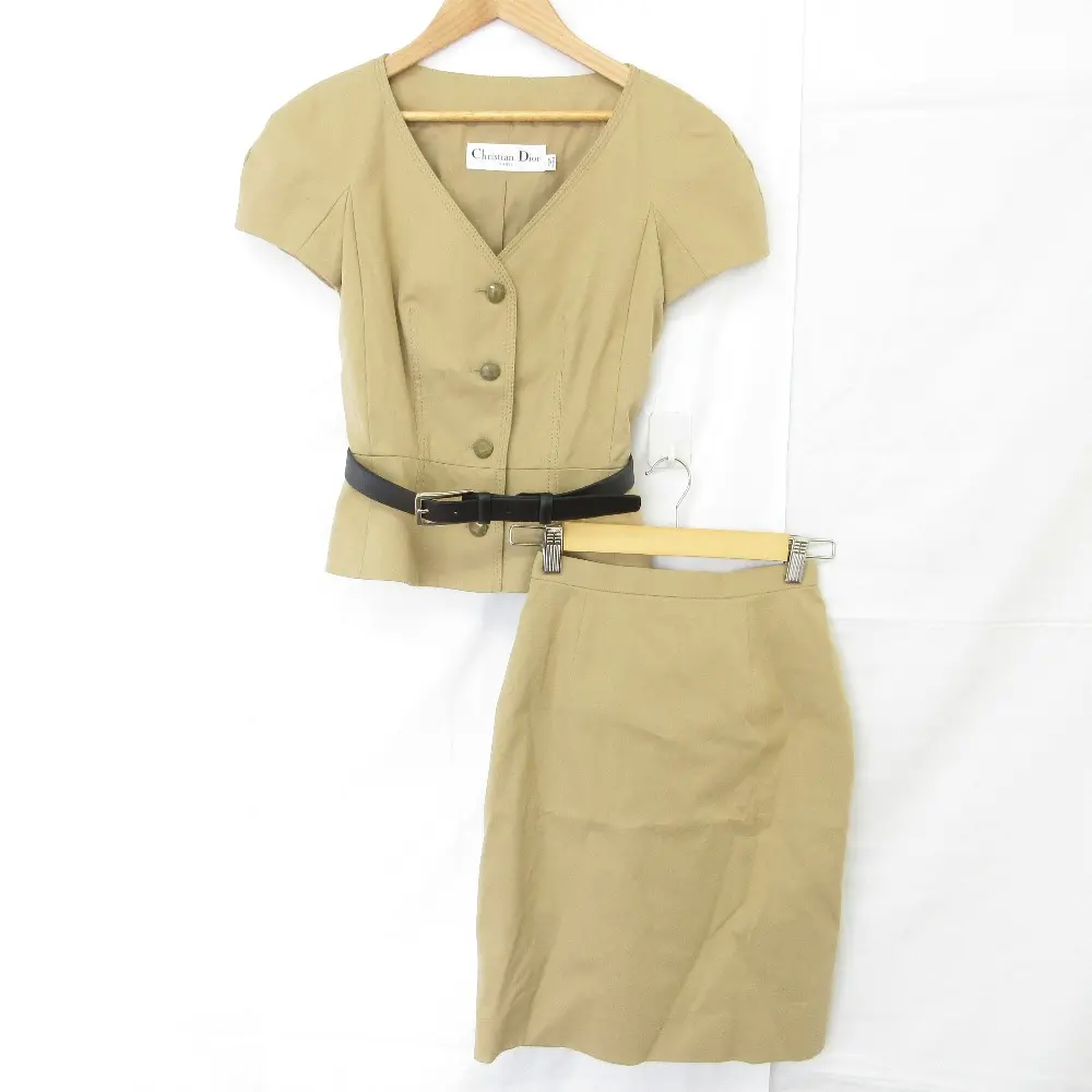 Christian Dior クリスチャンディオール ショートスリーブ ジャケット スカート セットアップ サイズ34 ベージュ