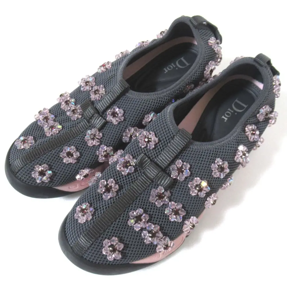 Christian Dior クリスチャンディオール フュージョン ビジュー スニーカー スリッポン シューズ 36.5 23.5cm グレー×ピンク