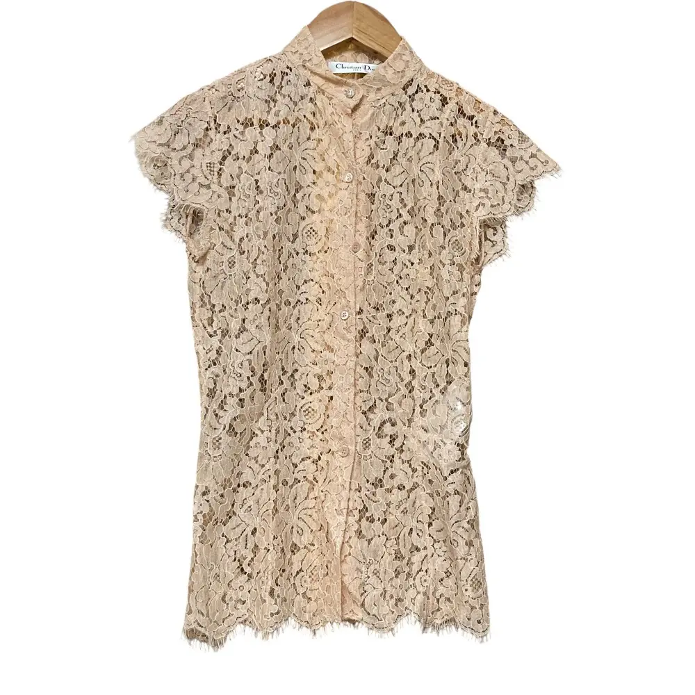Christian Dior クリスチャンディオール ショートスリーブ レースブラウス シャツ サイズ34 ピンクベージュ
