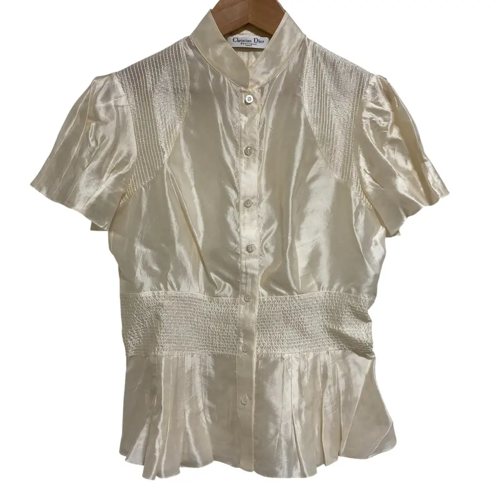 07SS Christian Dior クリスチャンディオール ガリアーノ期 シルク パフスリーブ シアーブラウス シャツ F36 ベージュ