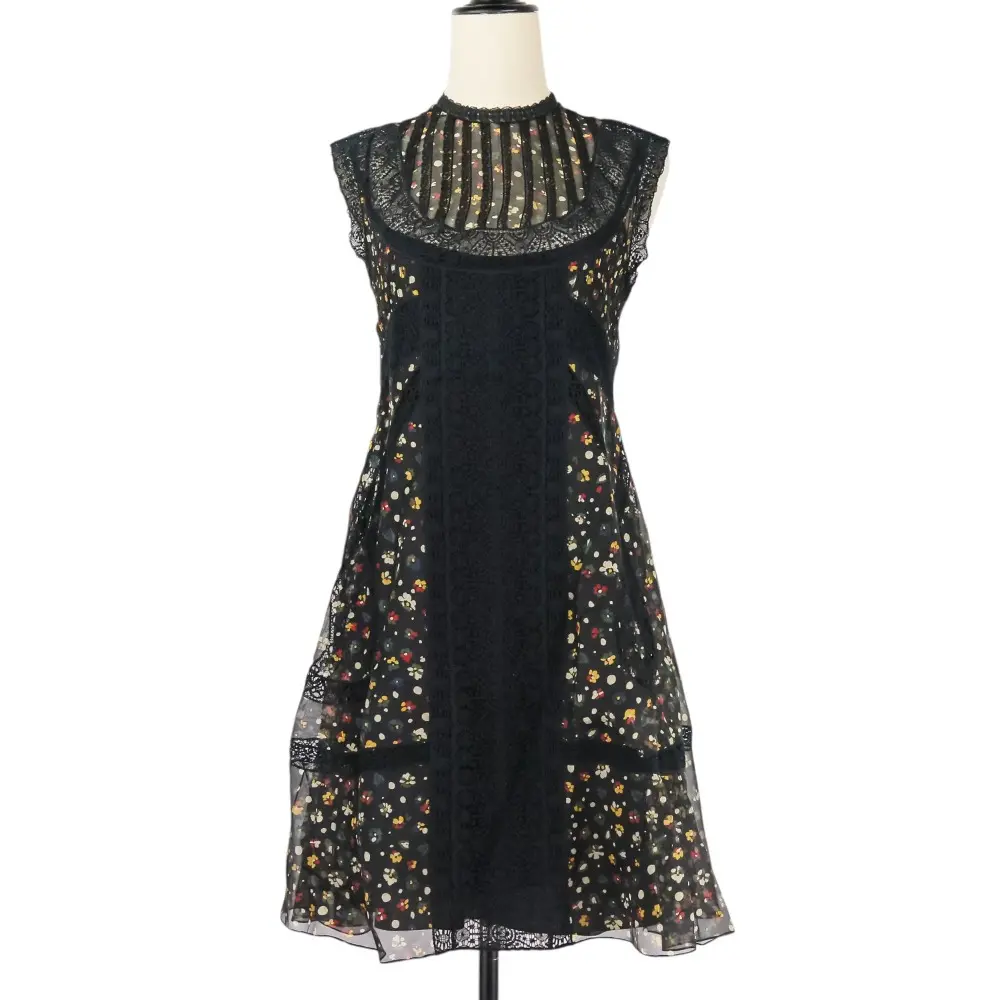 Christian Dior クリスチャンディオール フラワープリント スリーブレス シアードレス ワンピース サイズ38 ブラック