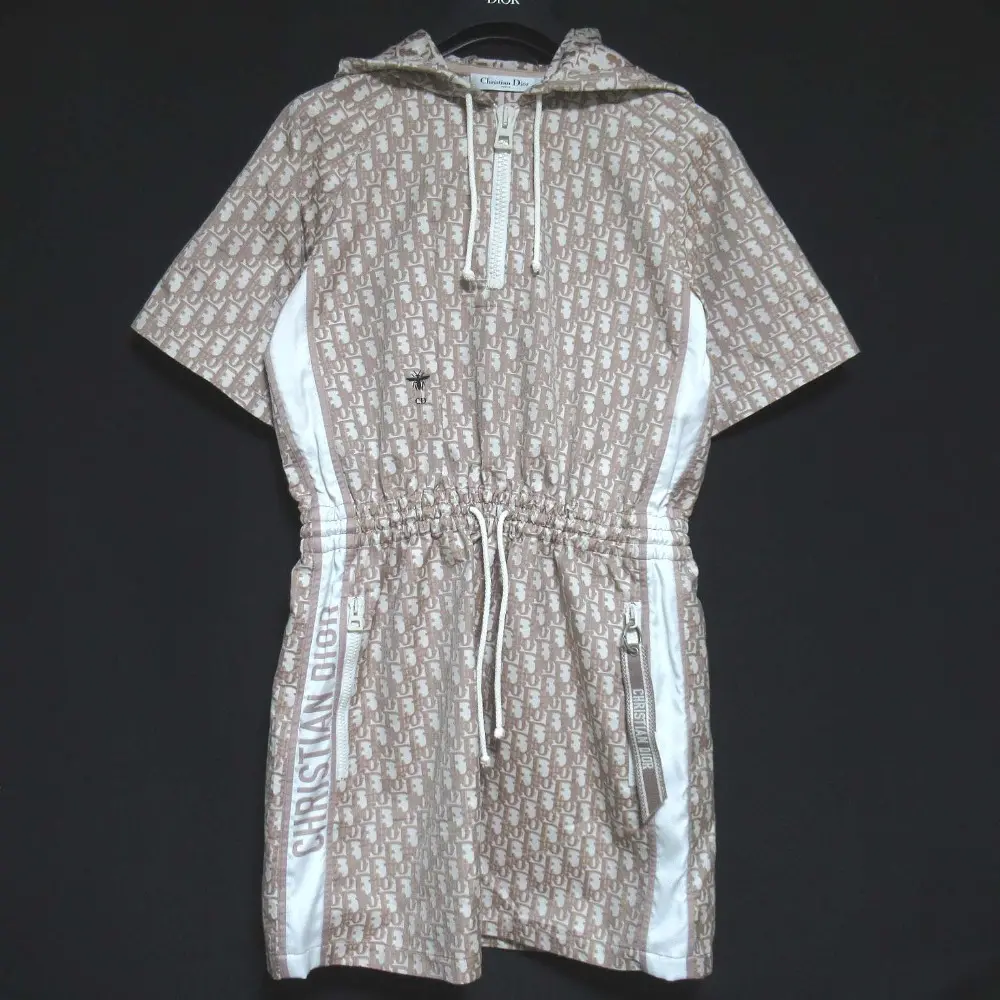 Christian Dior クリスチャンディオール オブリーク トロッター ハーフジップ フーディー ワンピース 127R40A2970 I38 ベージュ