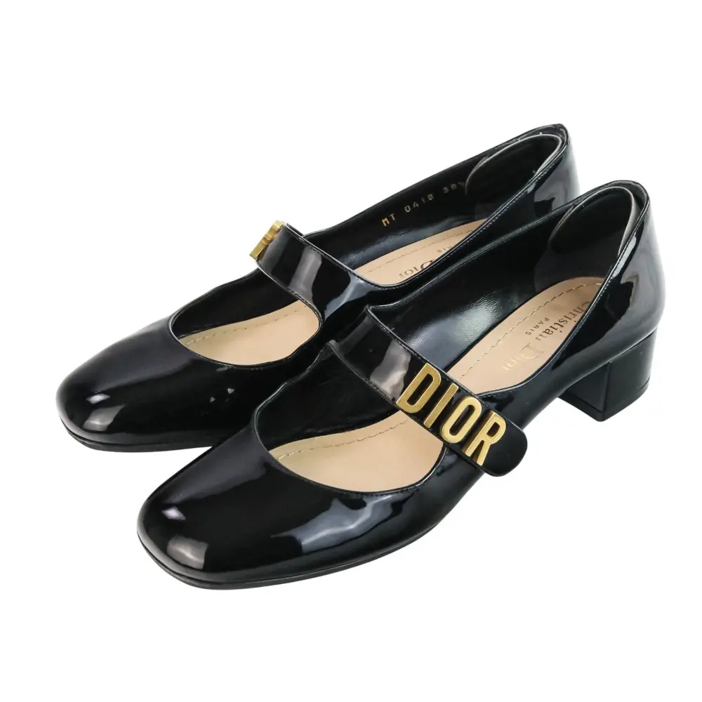 Christian Dior クリスチャンディオール BABY-D パテントレザー ストラップ パンプス サイズ38.5 約25.5cm ブラック