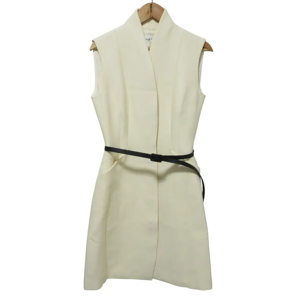 クリーニング済 18AW Christian Dior クリスチャンディオール ウールシルク ノースリーブ ジレワンピース サイズ34 アイボリー