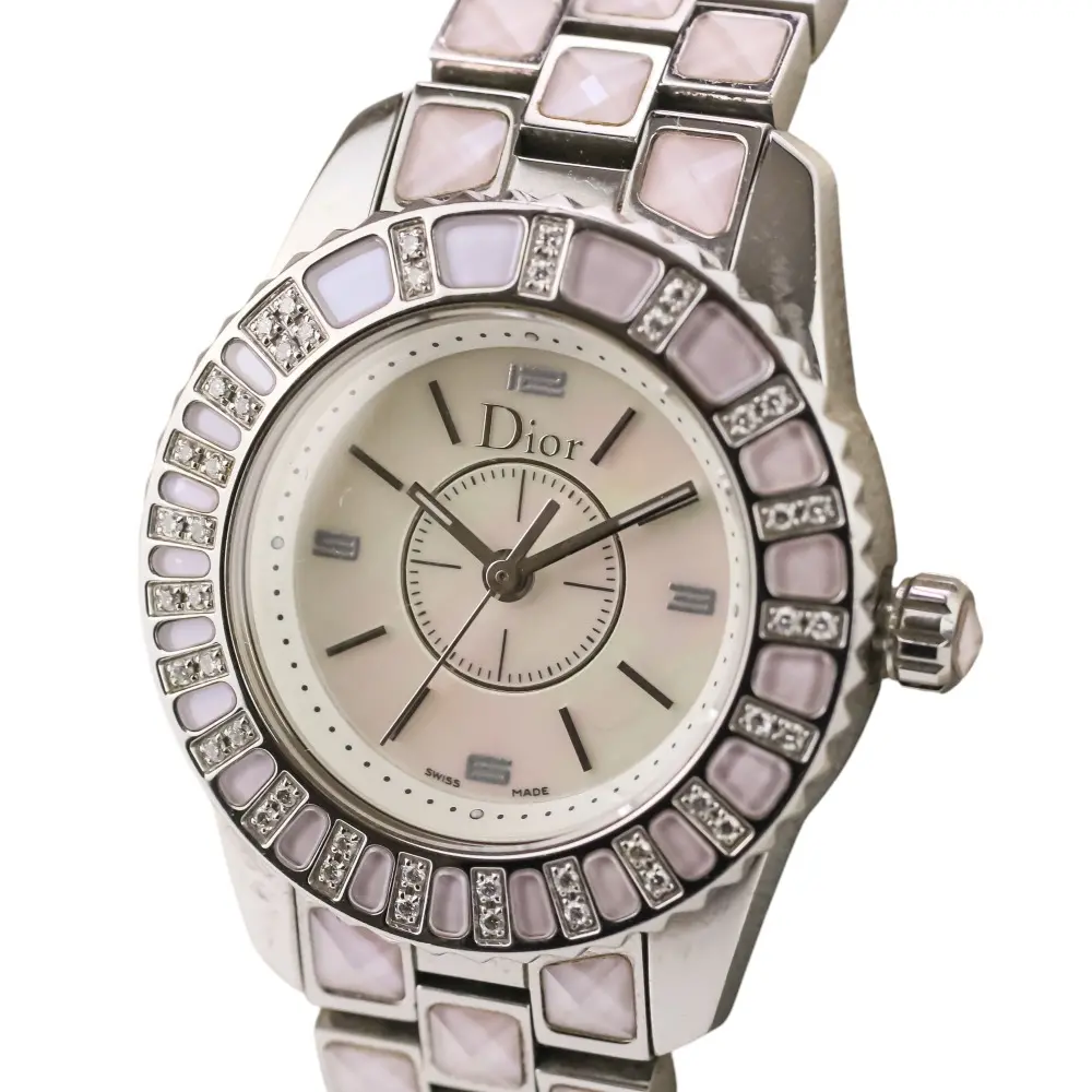 Christian Dior クリスチャンディオール クリスタル ダイヤモンドベゼル ホワイトシェル文字盤 クォーツ腕時計 CD112111 ピンクの買取実績【2025年6月買取】