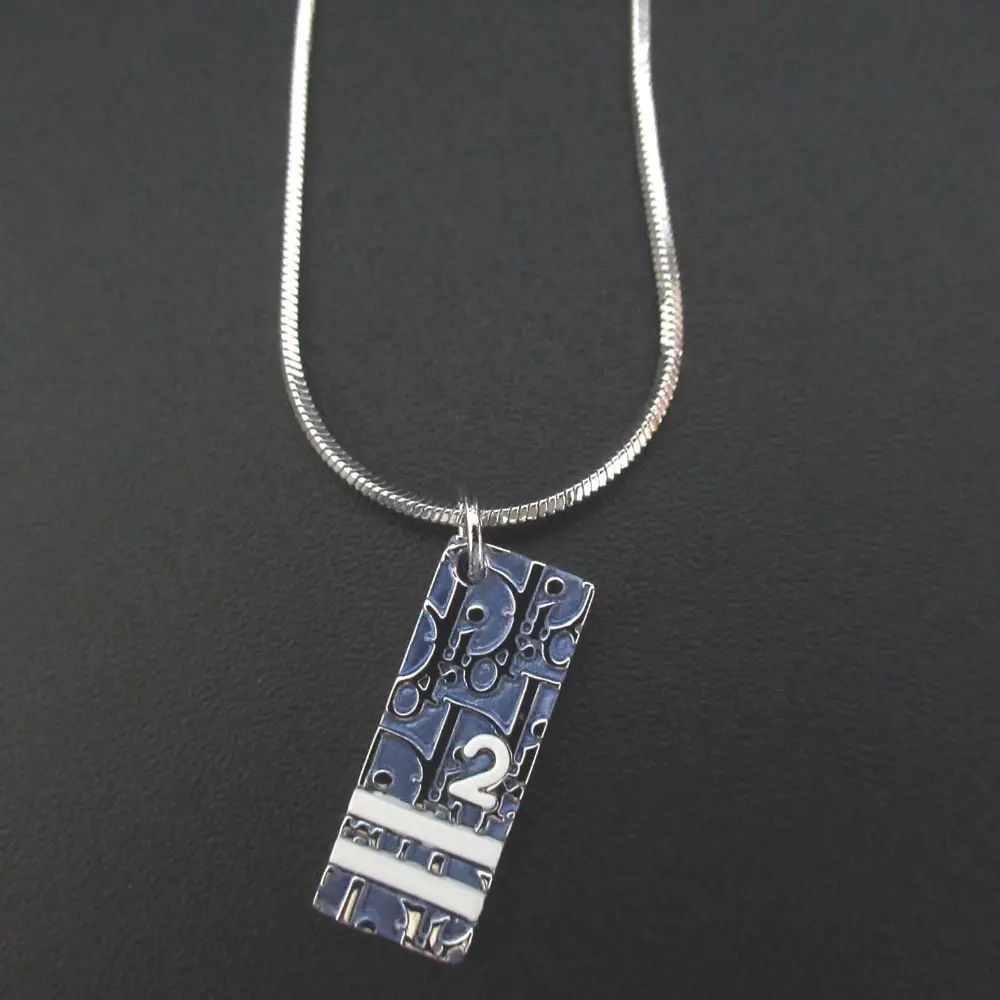 Christian Dior クリスチャンディオール トロッター プレート ネックレス シルバーカラー×ブルー