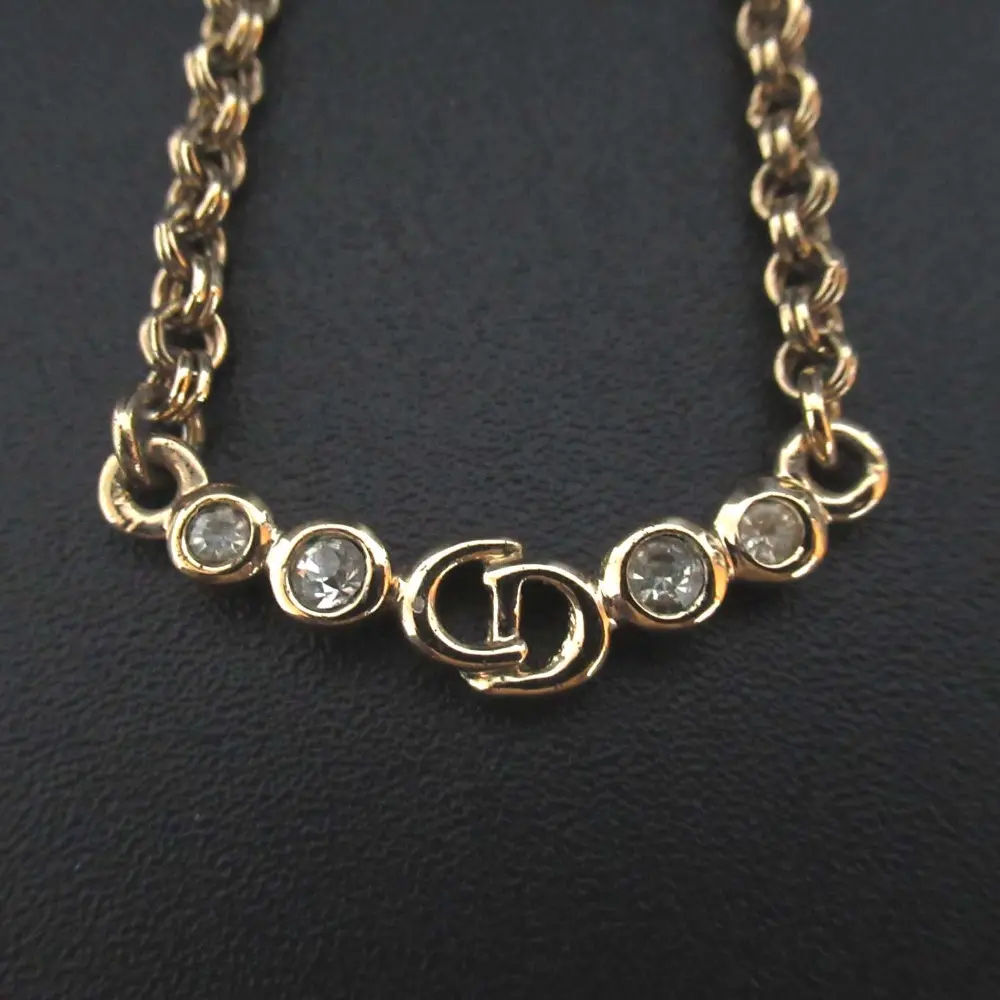 Christian Dior クリスチャンディオール CDロゴ ラインストーン ネックレス GP ゴールドカラー