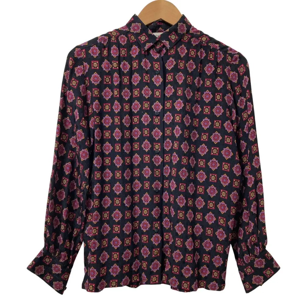 Christian Dior クリスチャンディオール ヴィンテージ オリエンタル柄 ロングスリーブ シルクシャツ サイズL ブラック パープル