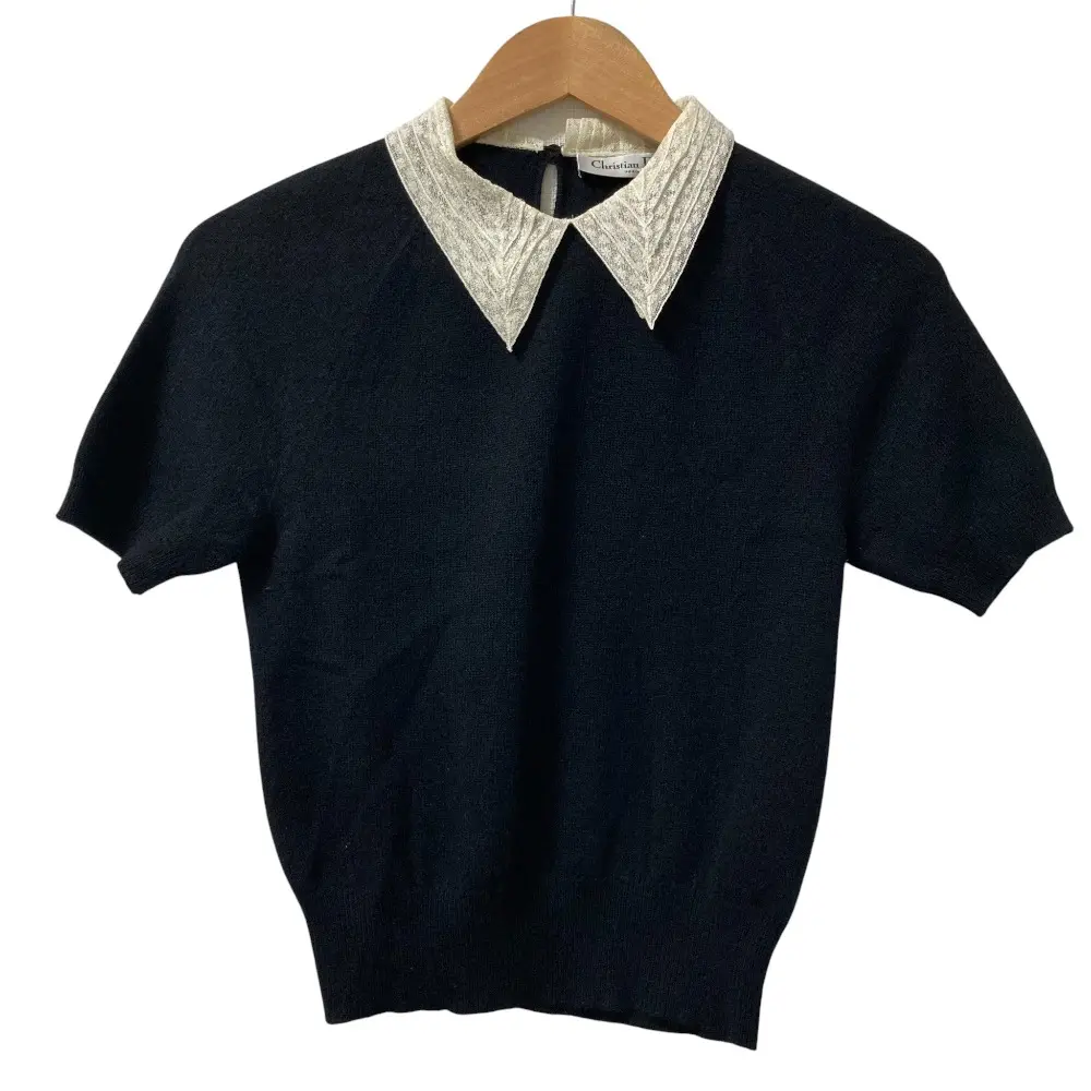 Christian Dior クリスチャンディオール レースカラー カシミア 半袖 ニットセーター サイズI38 ブラック