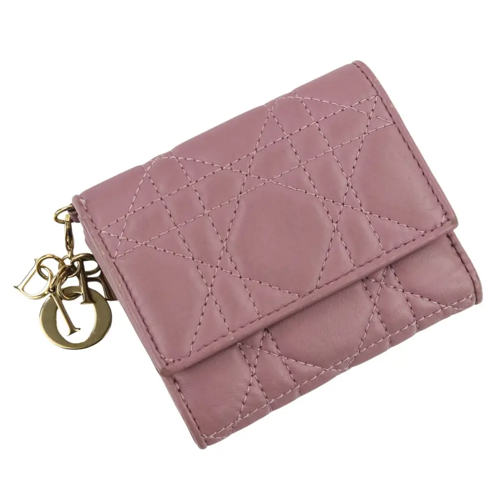 Christian Dior クリスチャンディオール Lady Dior カナージュ ロータスウォレット 三つ折り財布 ラベンダー