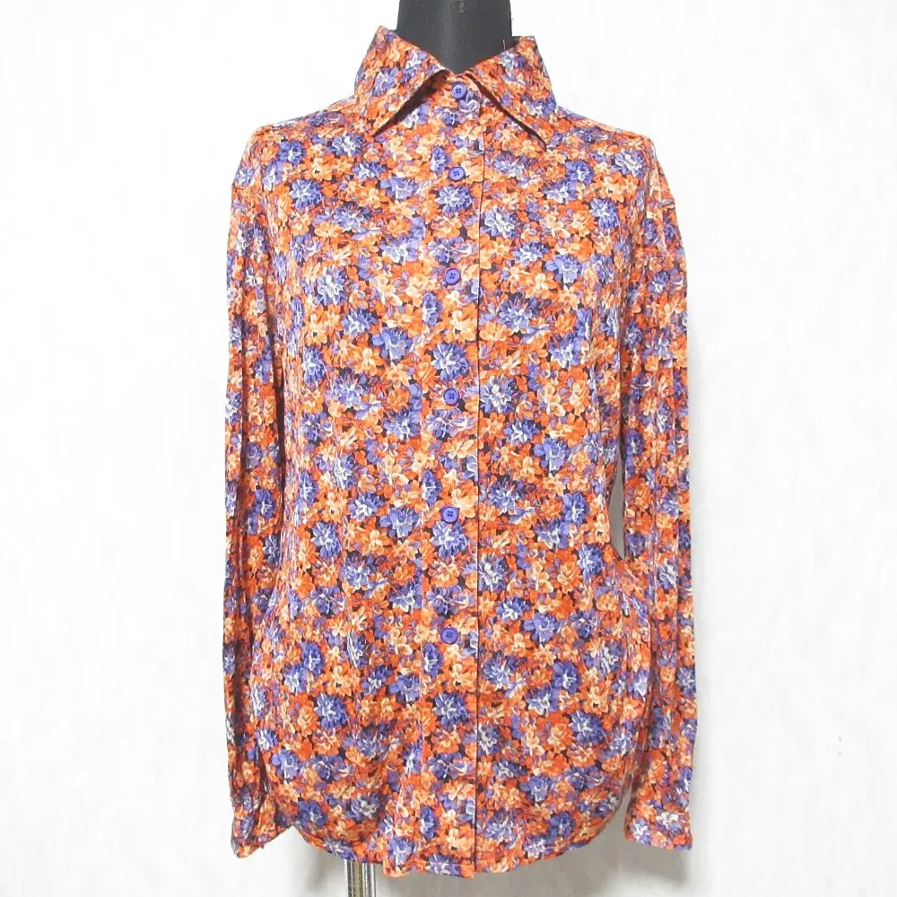 Christian Dior クリスチャンディオール フラワープリント シルク 長袖 シャツ サイズM オレンジ パープル