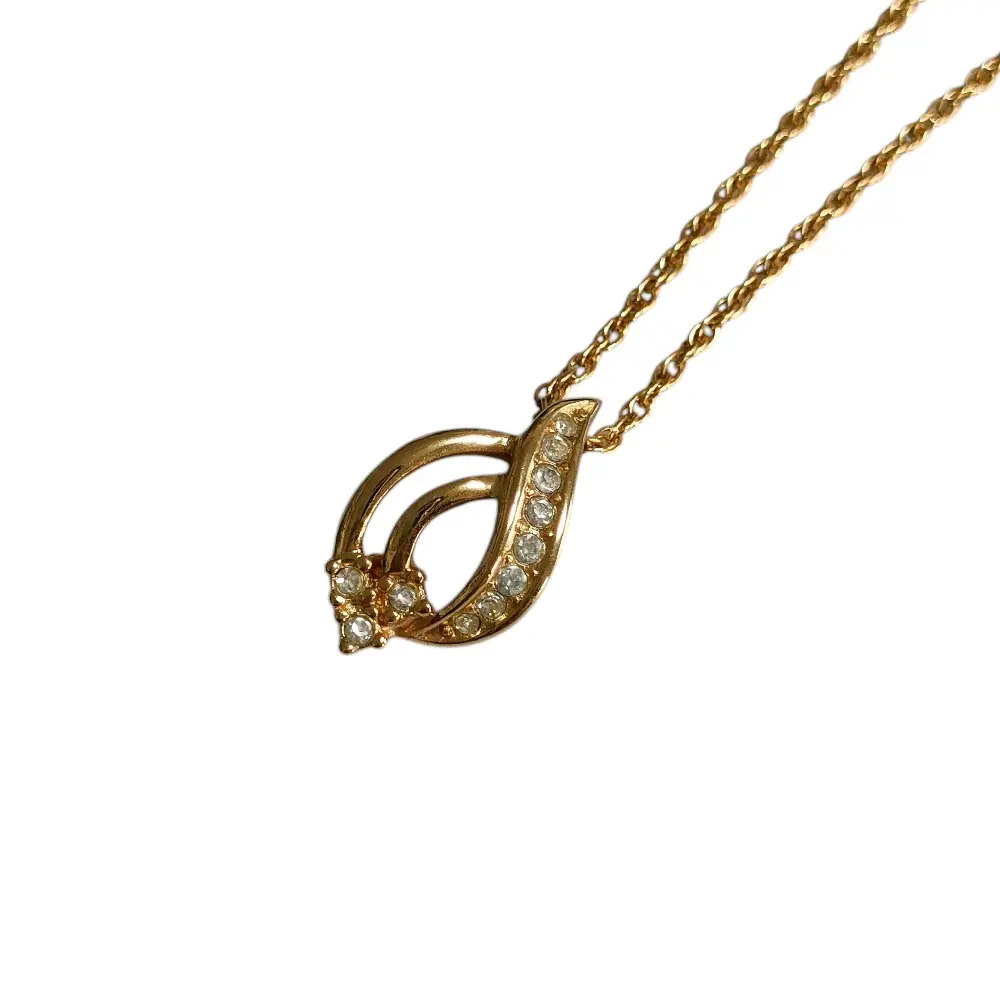 Christian Dior クリスチャンディオール ラインストーン チェーン ペンダント ネックレス アクセサリー ゴールドカラー