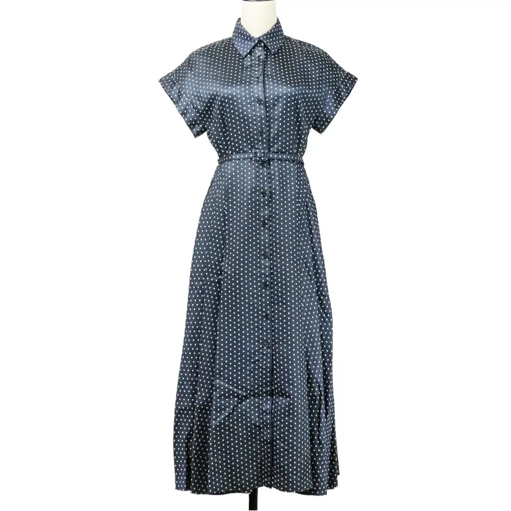 21年モデル Christian Dior クリスチャンディオール シルク ドットジャガードシャツドレス ワンピース 141R21B7631 40 ネイビー