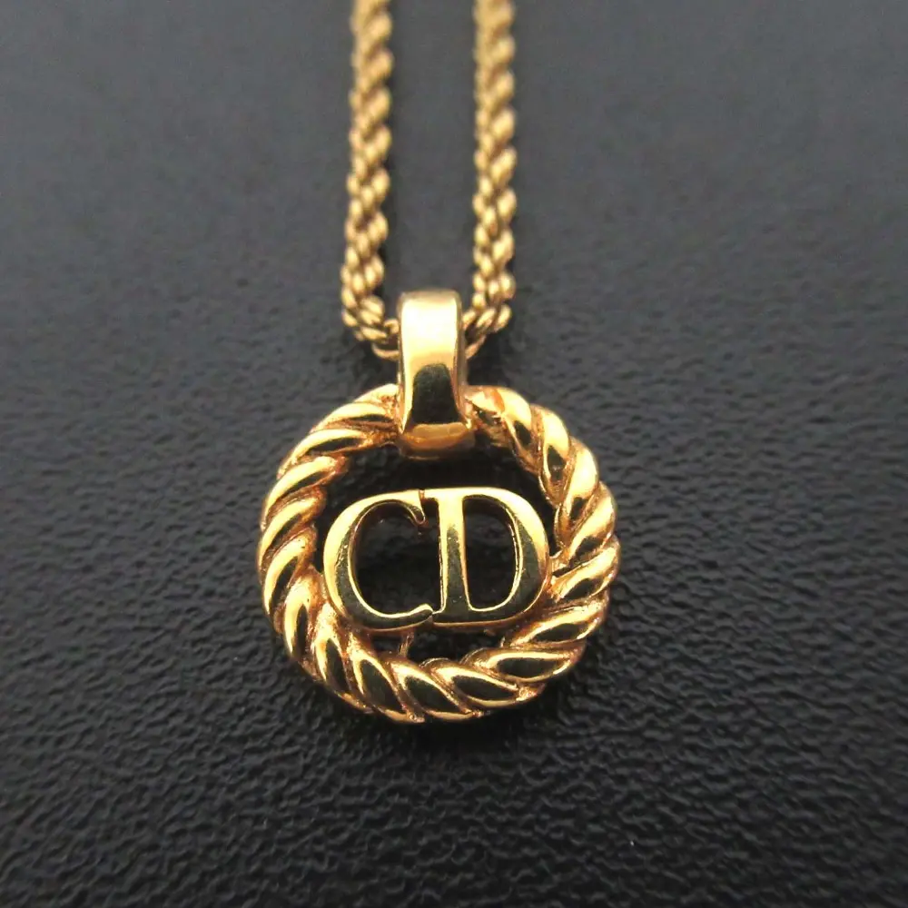 Christian Dior クリスチャンディオール ヴィンテージ ドイツ製 サークルロゴ ネックレス GP ゴールドカラー