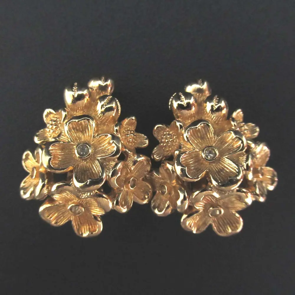 Christian Dior クリスチャンディオール フラワーブーケモチーフ クリップ イヤリング GP ゴールドカラー