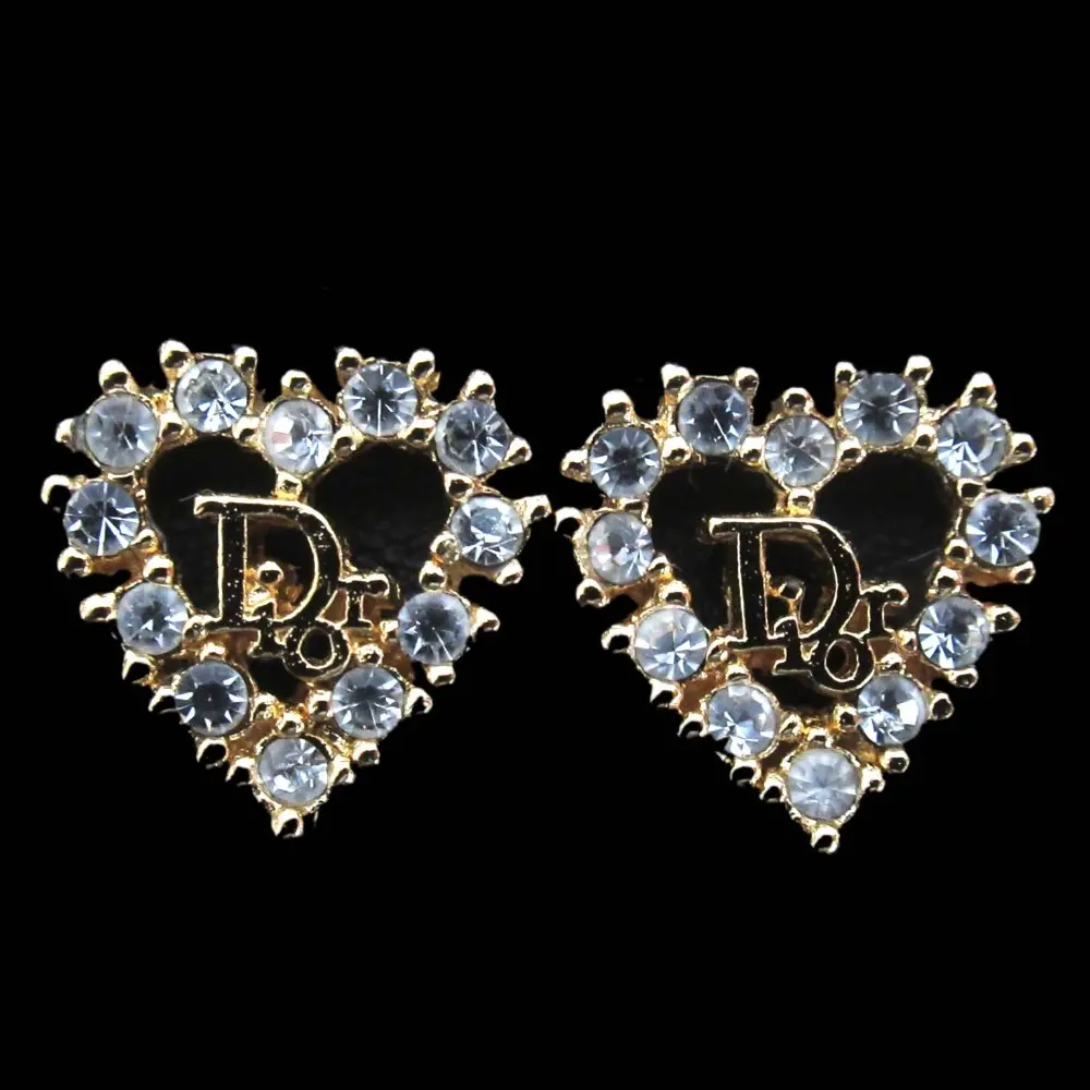 Christian Dior クリスチャンディオール ハートロゴ ラインストーン クリップ イヤリング GP ゴールドカラー