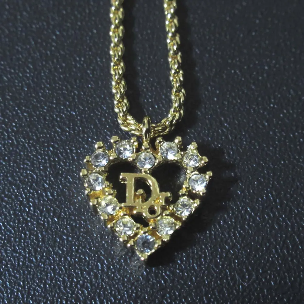 Christian Dior クリスチャンディオール ハートロゴ ラインストーン ネックレス GP ゴールドカラー