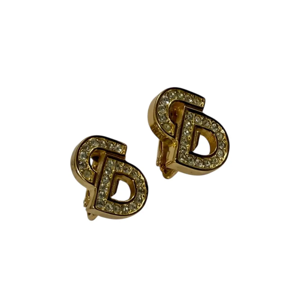 Christian Dior クリスチャンディオール CDロゴ ラインストーン イヤリング アクセサリー ゴールドカラー