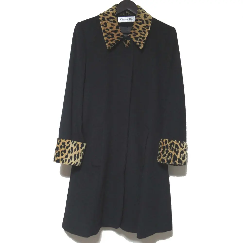 Christian Dior クリスチャンディオール ヴィンテージ ロロピアーナ生地 ラムウール ステンカラーコート サイズ4 ブラック