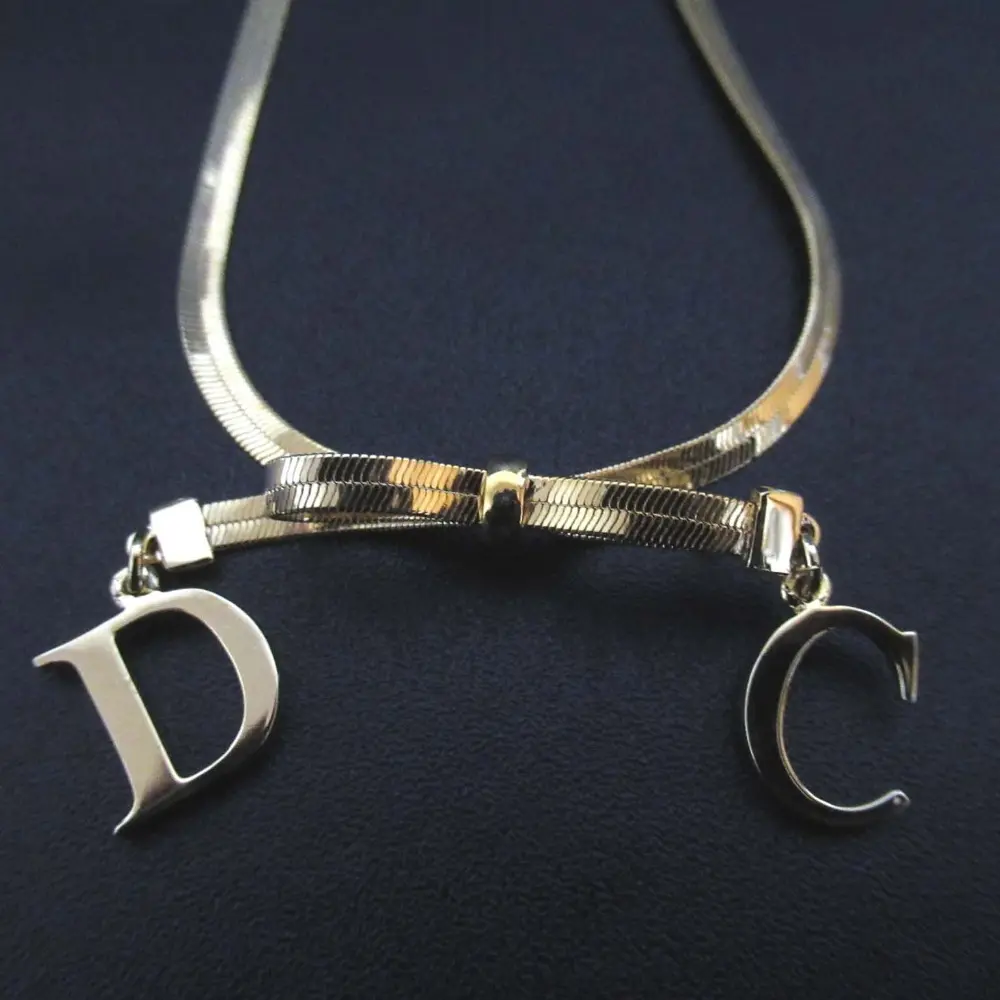 Christian Dior クリスチャンディオール CDロゴ リボン ネックレス GP ゴールドカラー