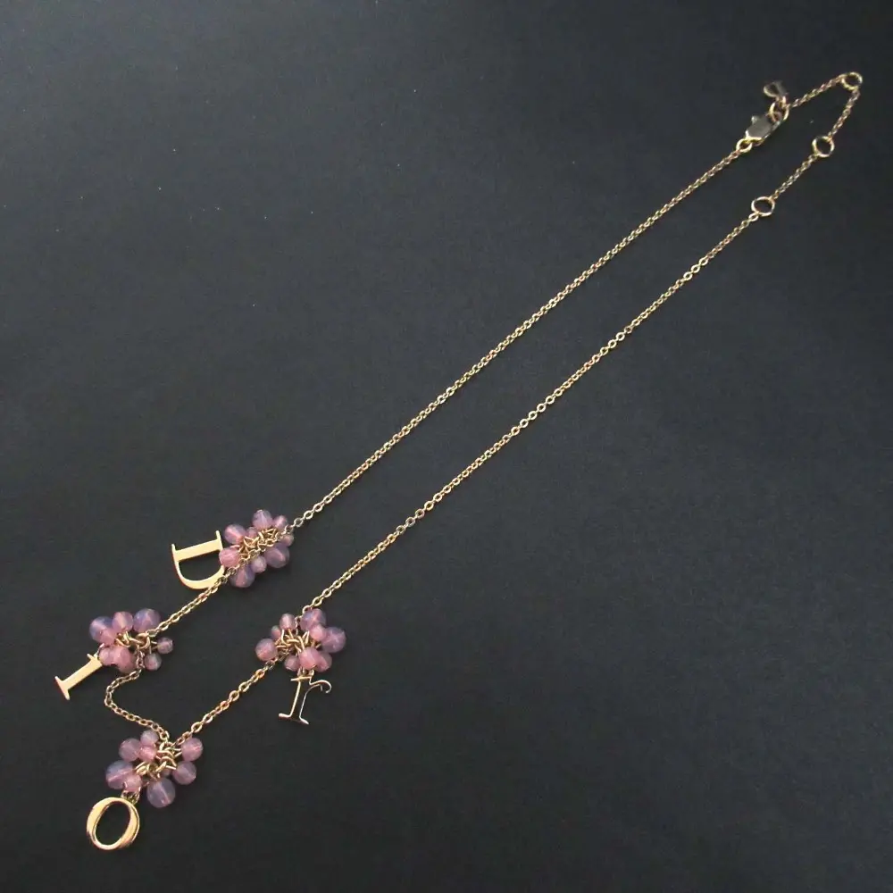 Christian Dior クリスチャンディオール ロゴモチーフ チェーンネックレス GP ピンク×ゴールドカラー