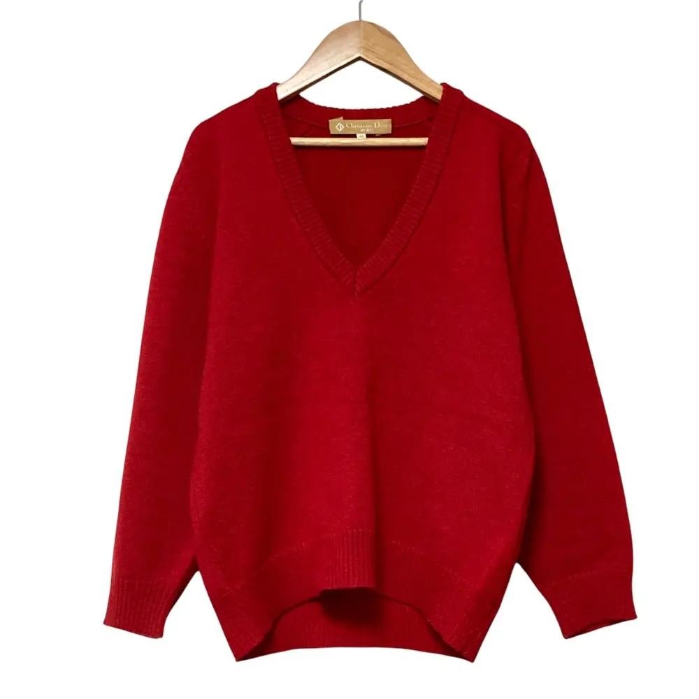 Christian Dior クリスチャンディオール Vネックセーター M レッド