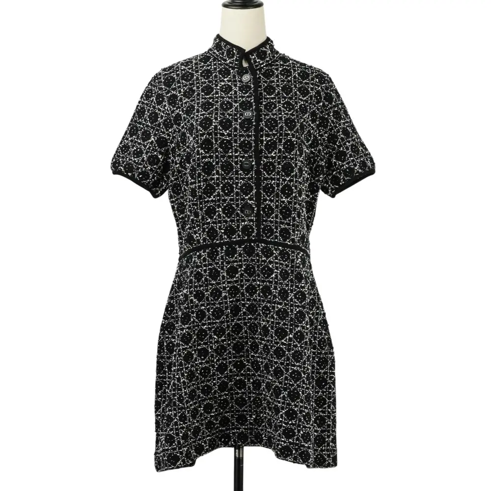 Christian Dior クリスチャンディオール マクロカナージュ ショートフレアドレス ワンピース 554R12A7520 サイズ44 ブラック