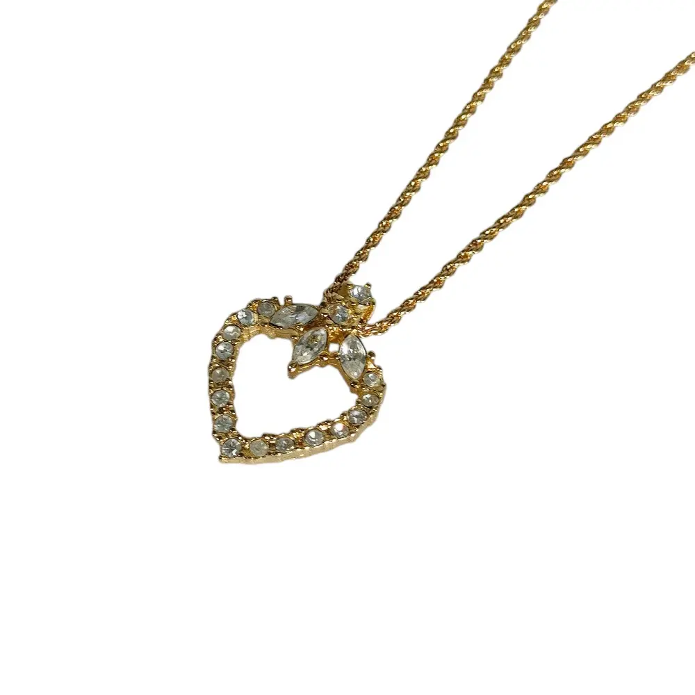Christian Dior クリスチャンディオール ヴィンテージ ハート ラインストーン チャーム ネックレス アクセサリー ゴールドカラー