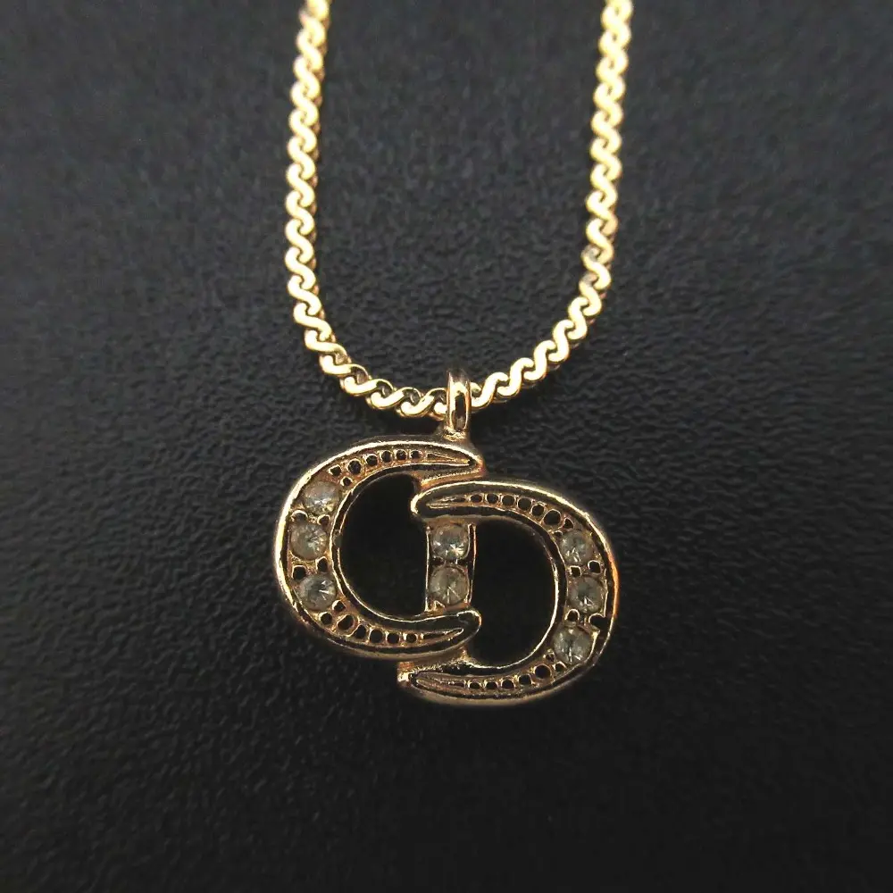 Christian Dior クリスチャンディオール ヴィンテージ CDロゴ ラインストーン ネックレス ペンダント GP ゴールドカラー