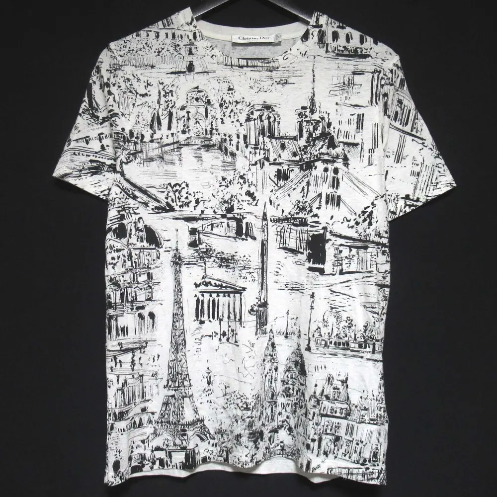 24SS Christian Dior クリスチャンディオール パリオールオーバーモチーフ プリント Tシャツ 443T09A4534 S ホワイト×ブラック