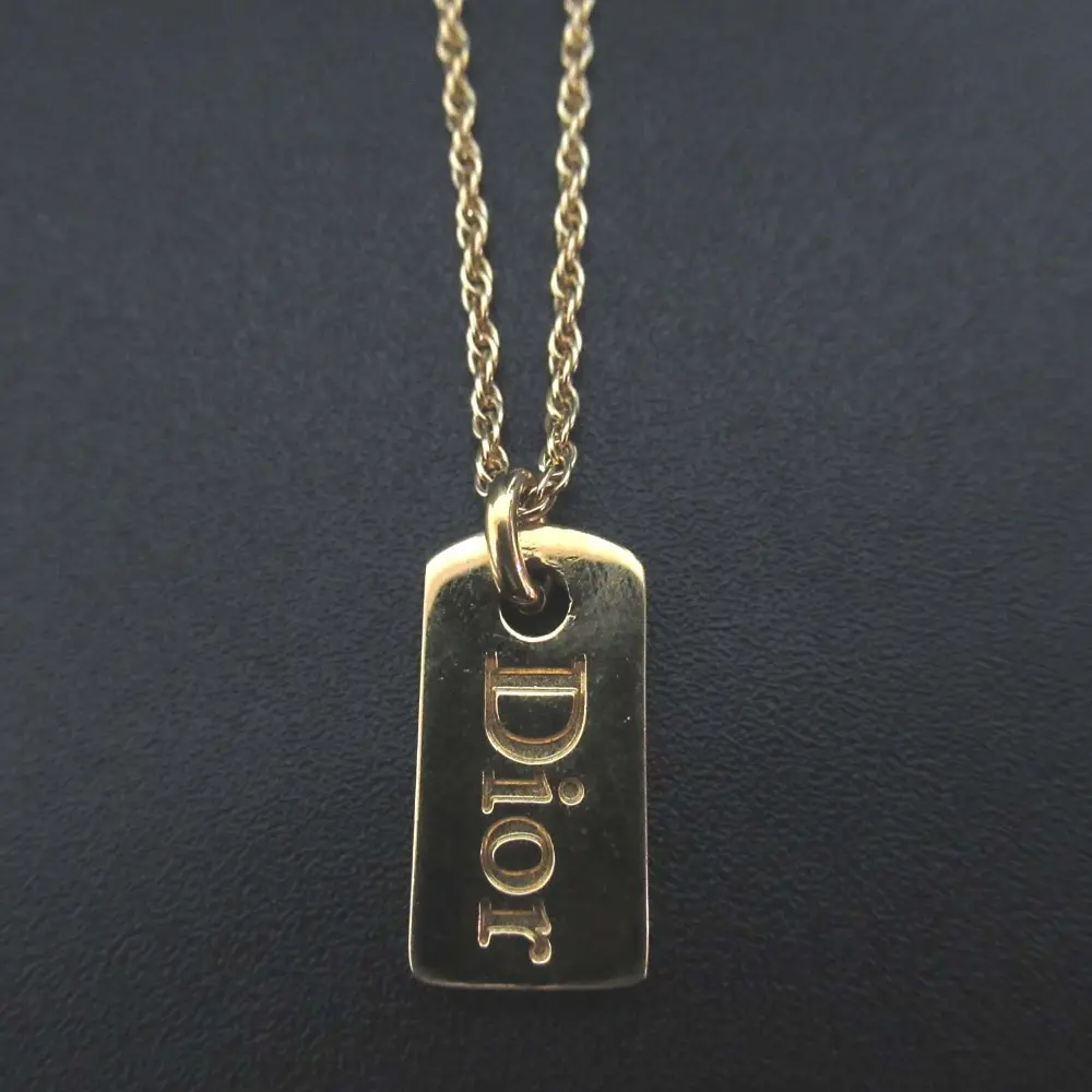 ヴィンテージ Christian Dior クリスチャンディオール ドックタグ ロゴネックレス ペンダント GP ゴールドカラー