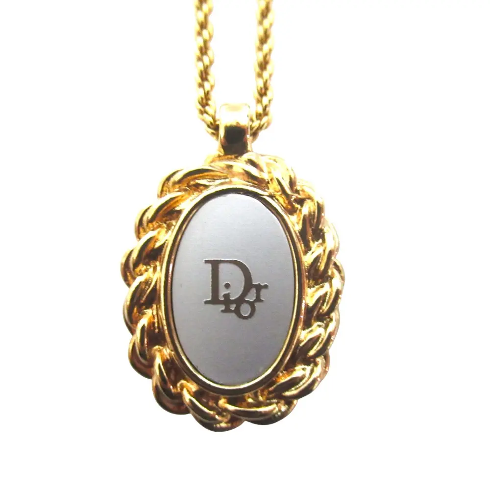 Christian Dior クリスチャンディオール ヴィンテージ ロゴプレート ネックレス ペンダント GP ゴールドカラー×シルバー