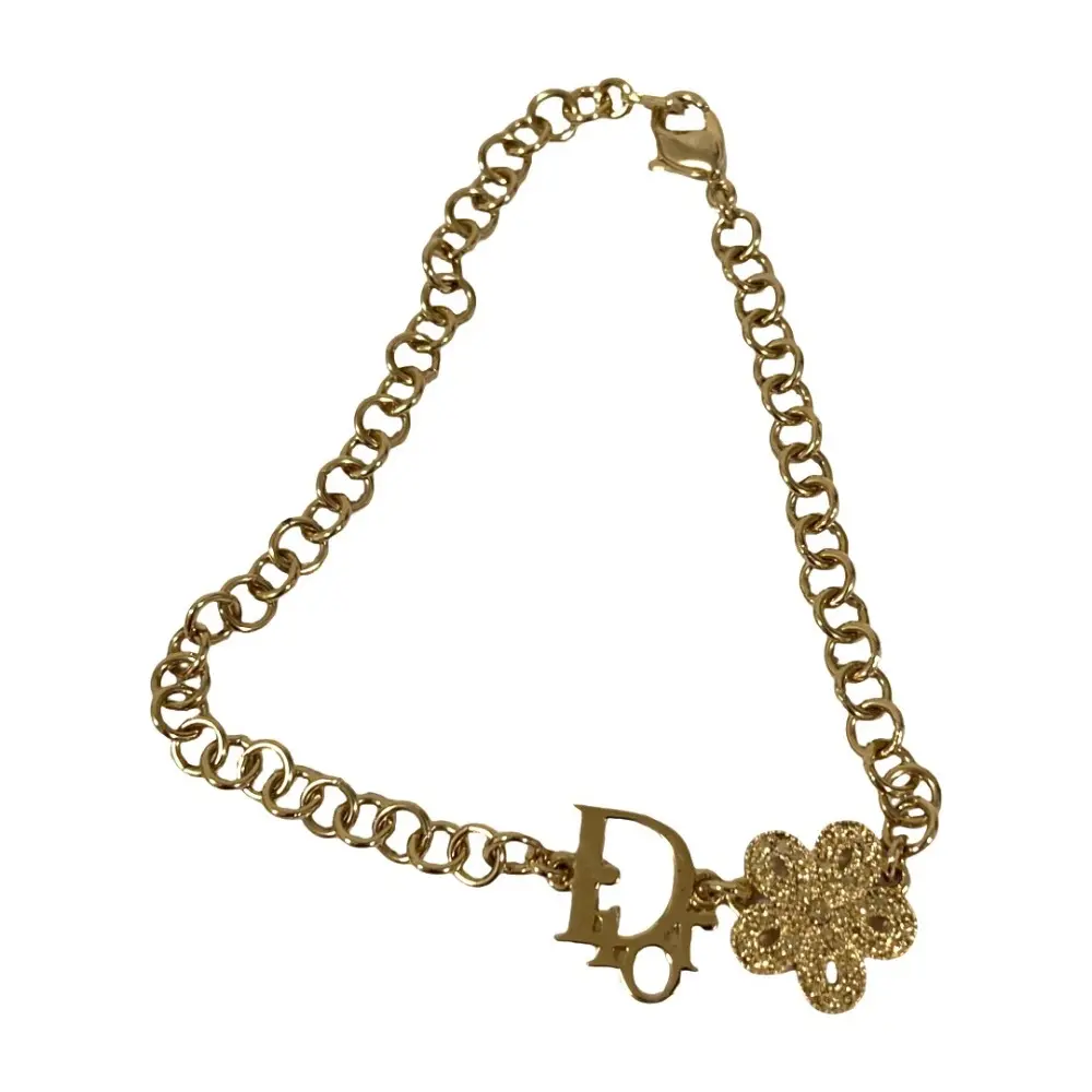 Christian Dior クリスチャンディオール フラワー ロゴ チェーン ブレスレット ゴールドカラー