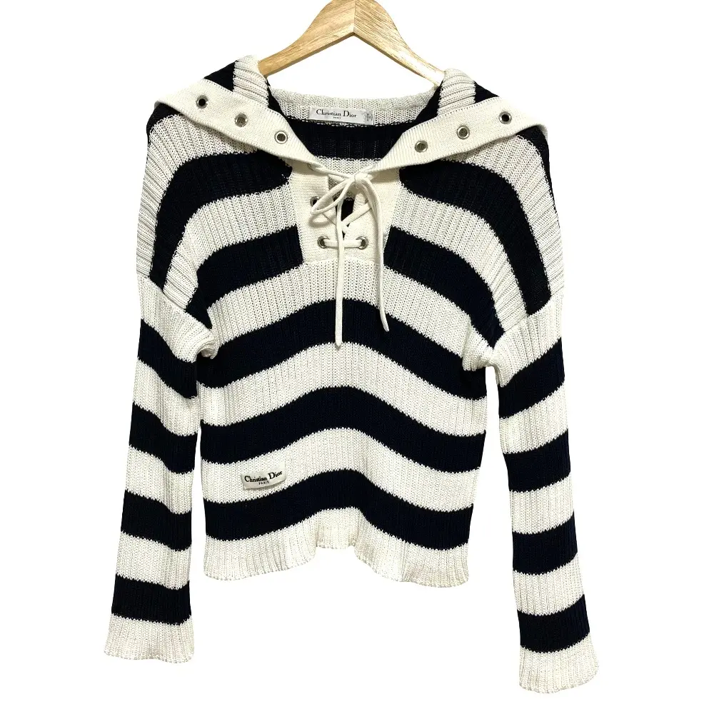 25SS Christian Dior クリスチャンディオール セーラーカラーニットトップス 524S13A7025 サイズ38 ホワイト ネイビー