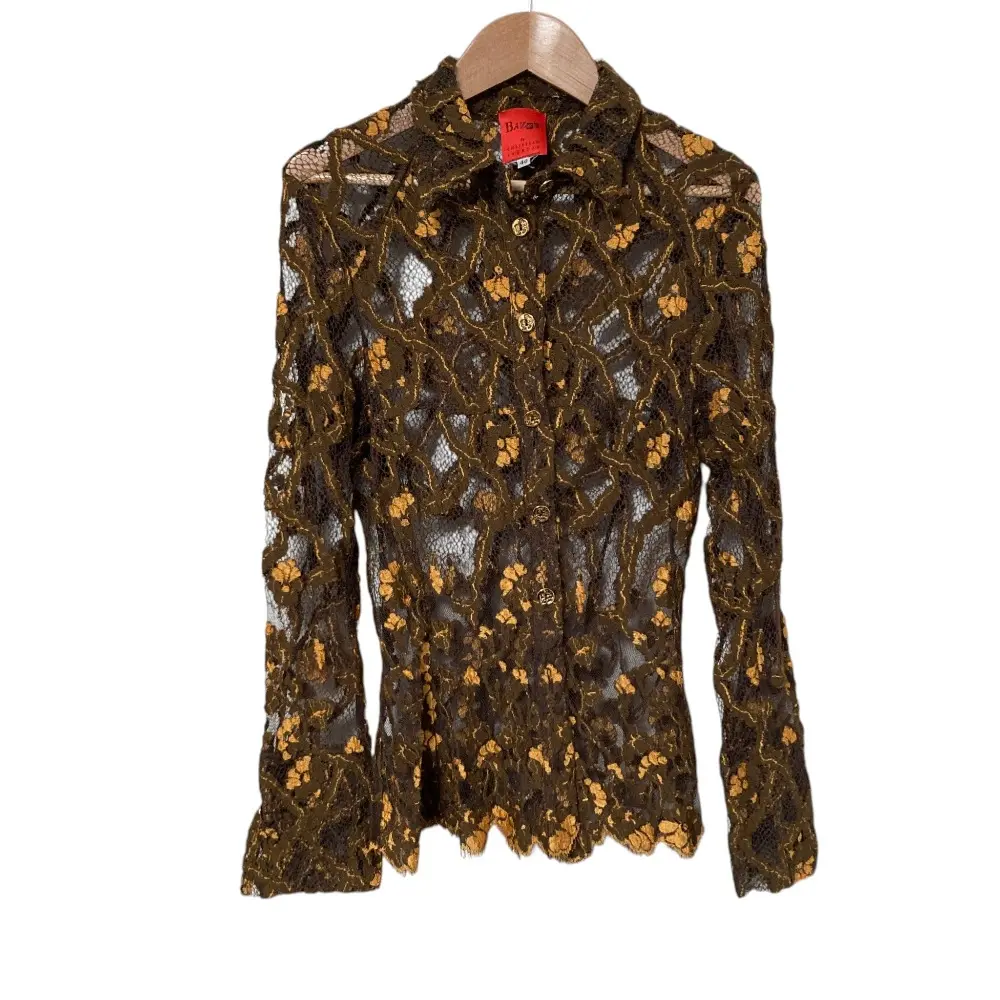 Bazar de Christian Lacroix バザール クリスチャンラクロワ ロングスリーブ レース シャツ サイズ40 ブラウン