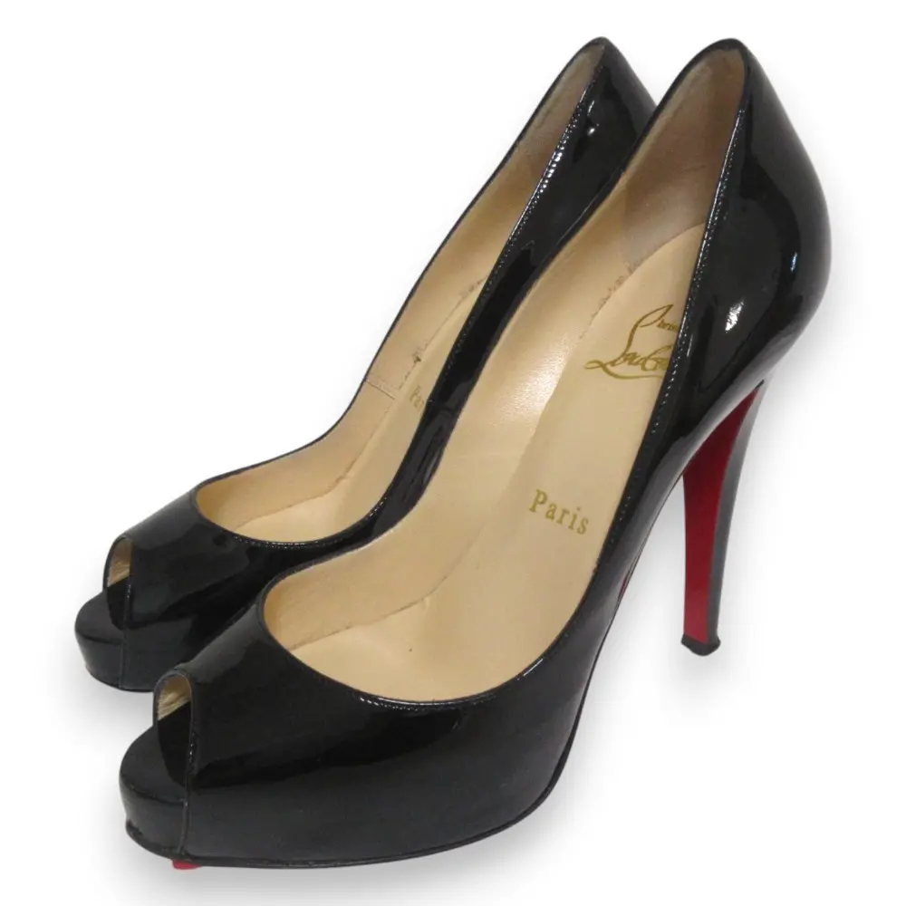 Christian Louboutin クリスチャンルブタン パテントレザー オープントゥ ハイヒールパンプス 36 約23cm ブラック