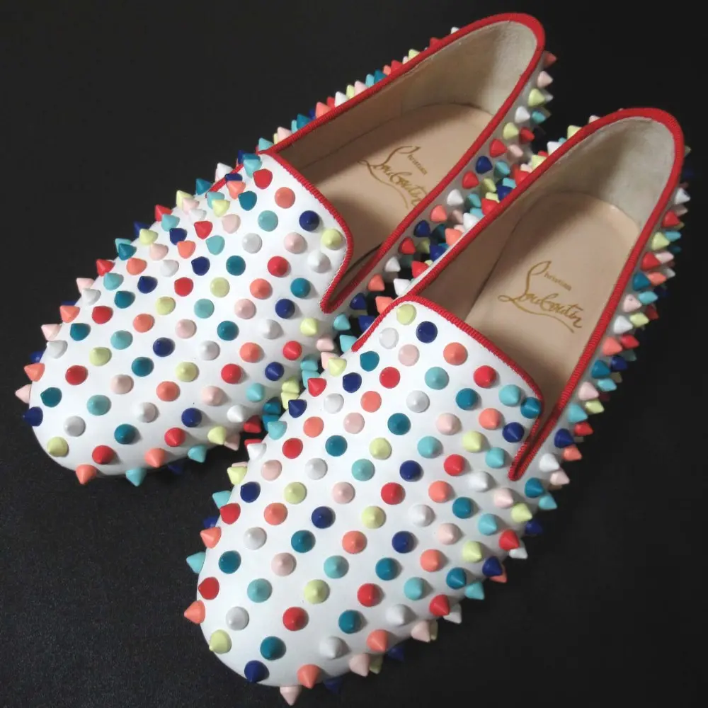 Christian Louboutin クリスチャンルブタン ROLLING SPIKES スパイクスタッズ スリッポン 35 22cm相当 ホワイト マルチカラー
